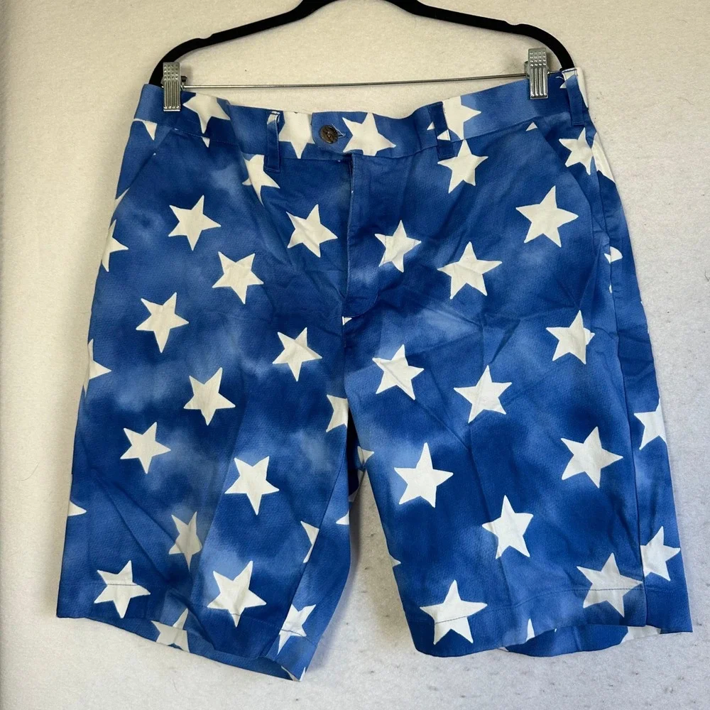 Loudmouth Golf Shorts Mens 38 Blue White Stars Patriotic Stars & Stripes Cotton